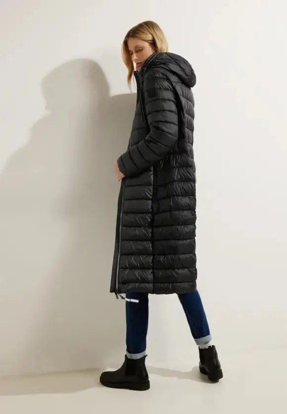 100812-Long Quilted Hooded Jacket-Black-Cecil