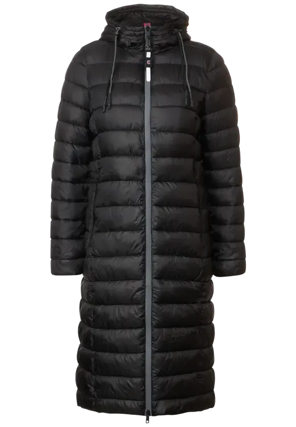 100812-Long Quilted Hooded Jacket-Black-Cecil