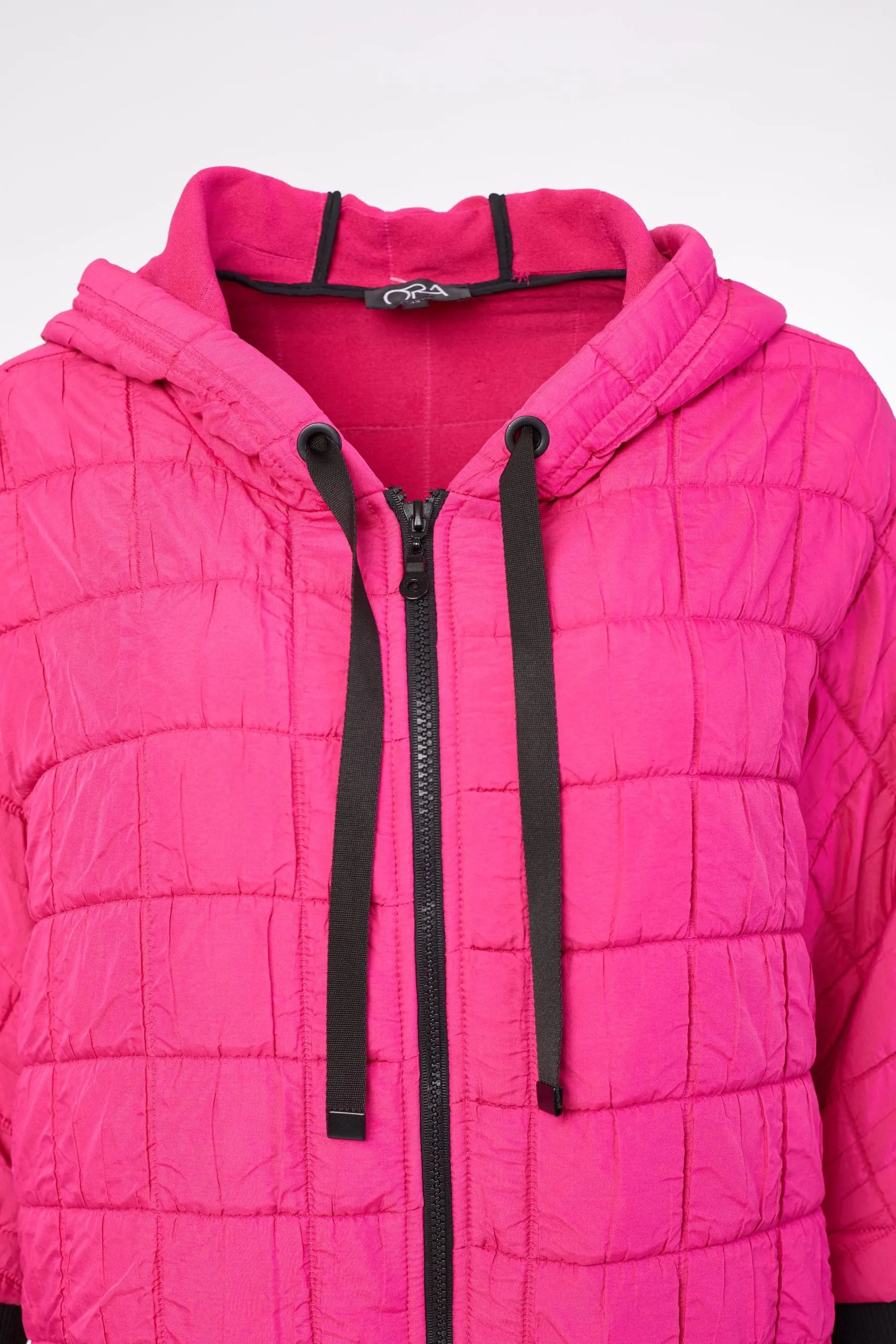 129- Ora Quilted Jacket w/ Contrast Cuff/Hem- Black & Pink