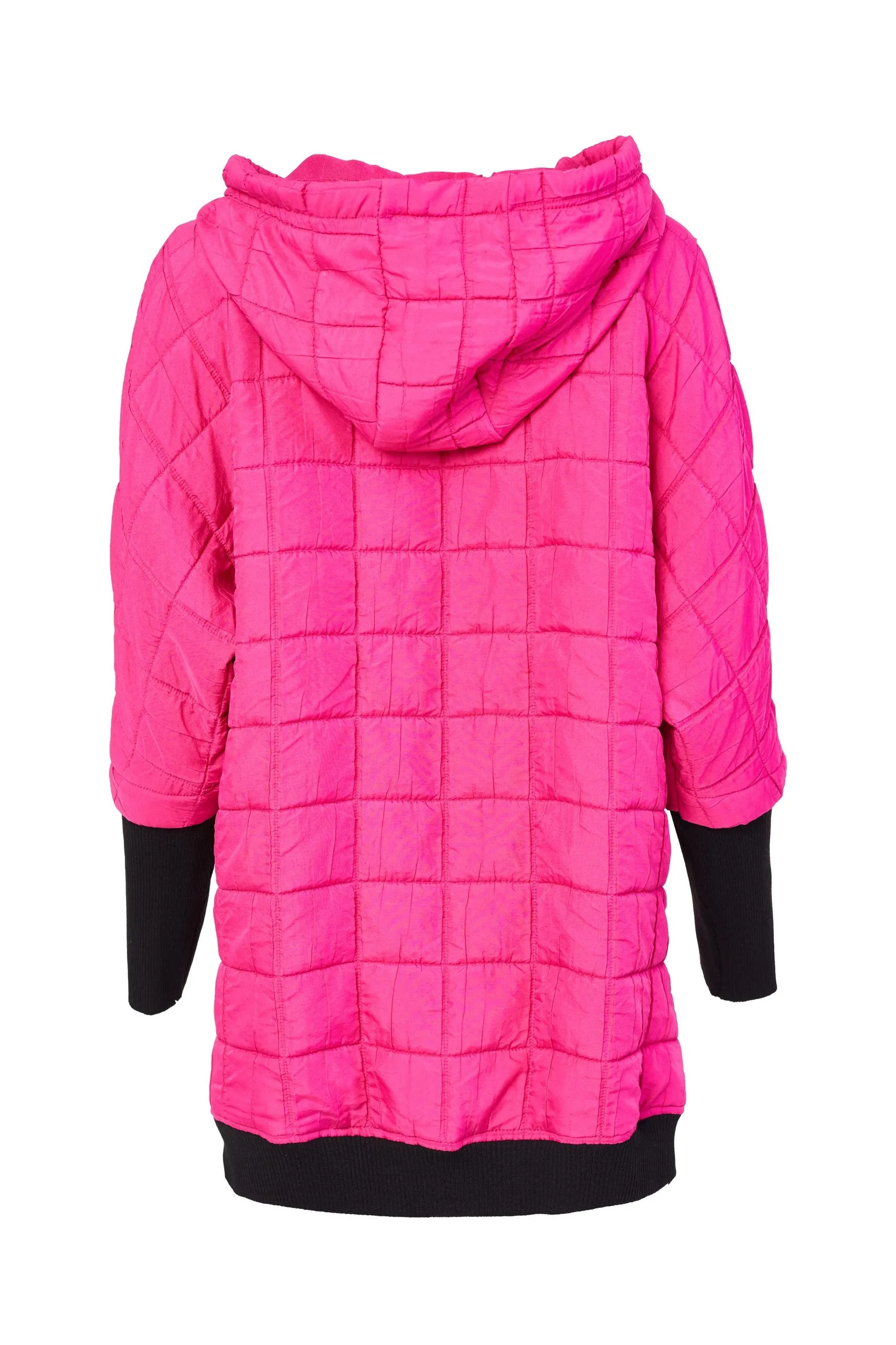 129- Ora Quilted Jacket w/ Contrast Cuff/Hem- Black & Pink