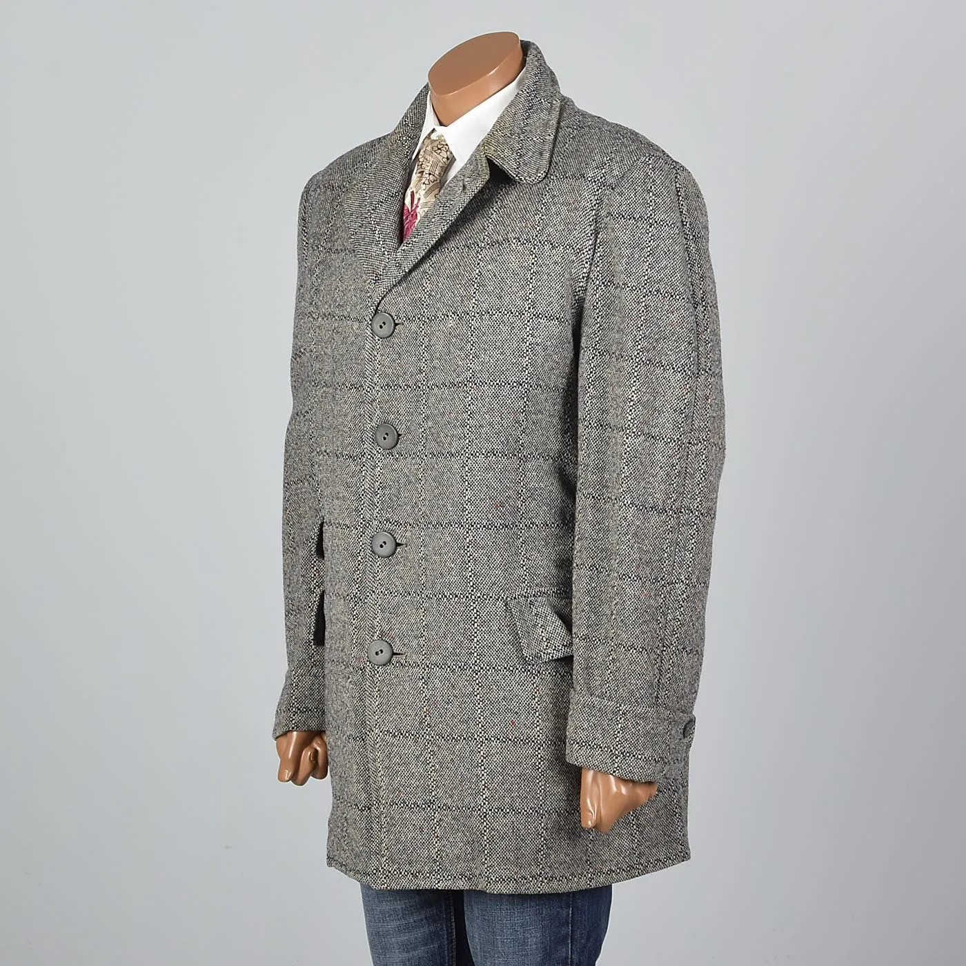 1950s Mens Tweed Windowpane Car Coat