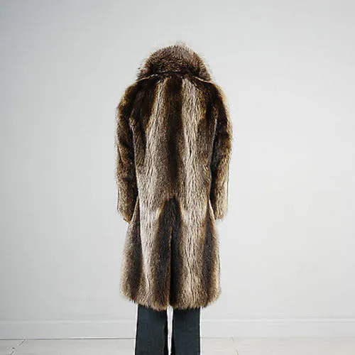 1970s Luxurious Men's Raccoon Fur Coat Thick Shiny & Soft