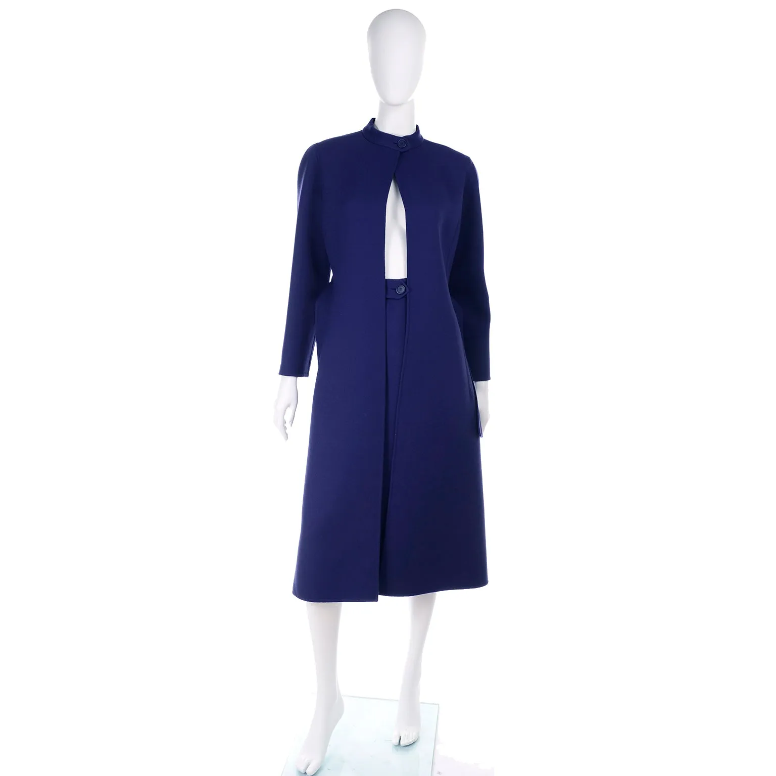 1976 Vintage Geoffrey Beene Minimalist Royal Blue Coat And Skirt Ensemble