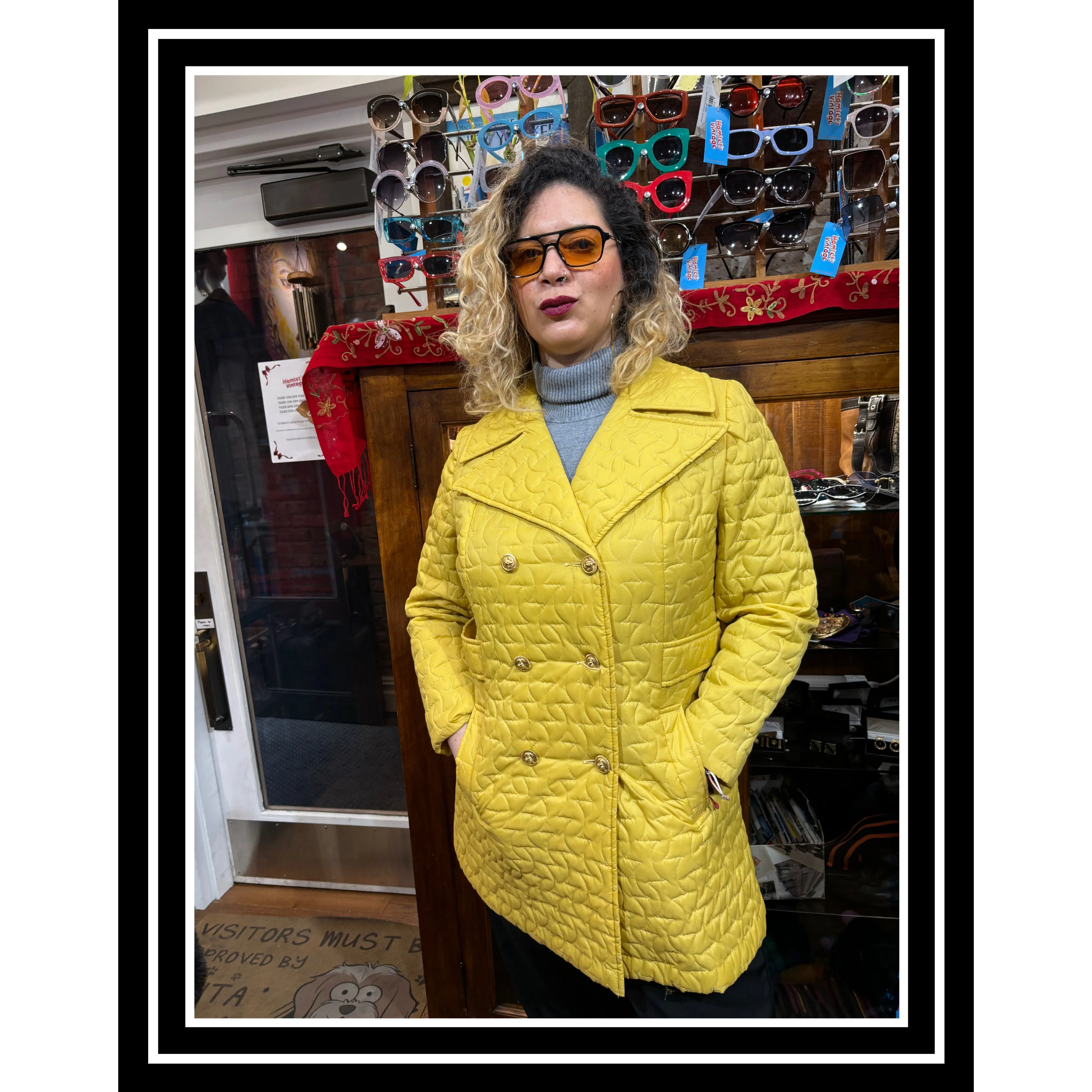 60’s Yellow Quilted Double Breast Coat