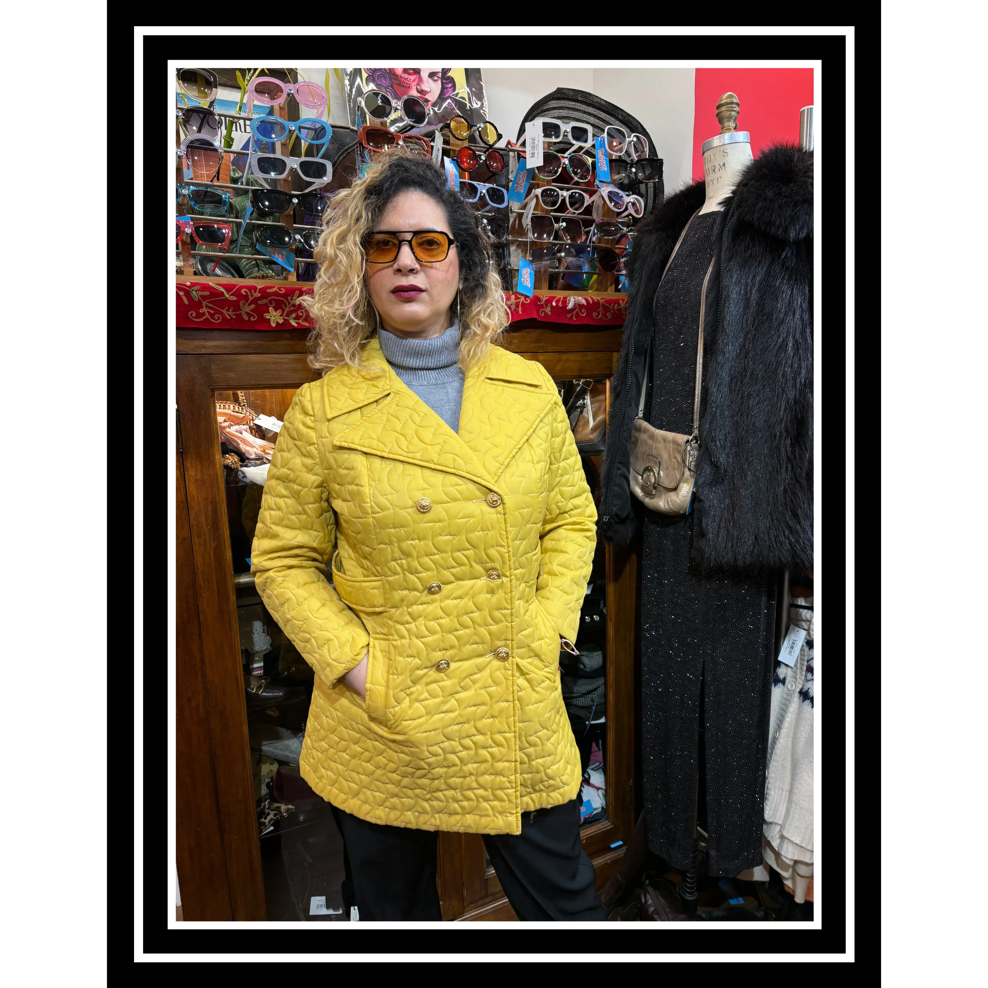 60’s Yellow Quilted Double Breast Coat