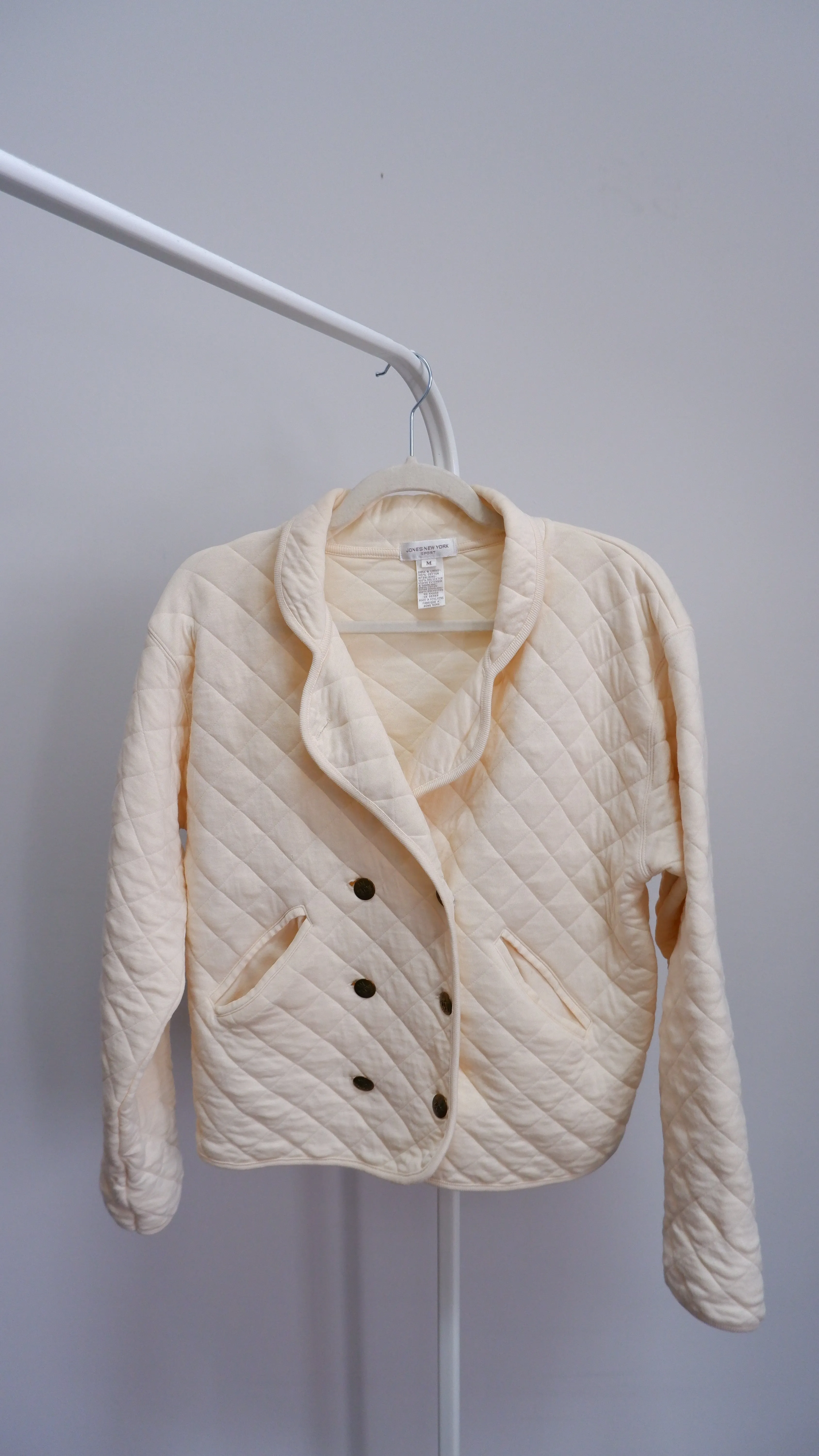 90s Cream Double Breasted Quilted Coat - M