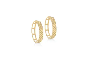 9K Yellow Gold Medium Quilted Hoop Earrings