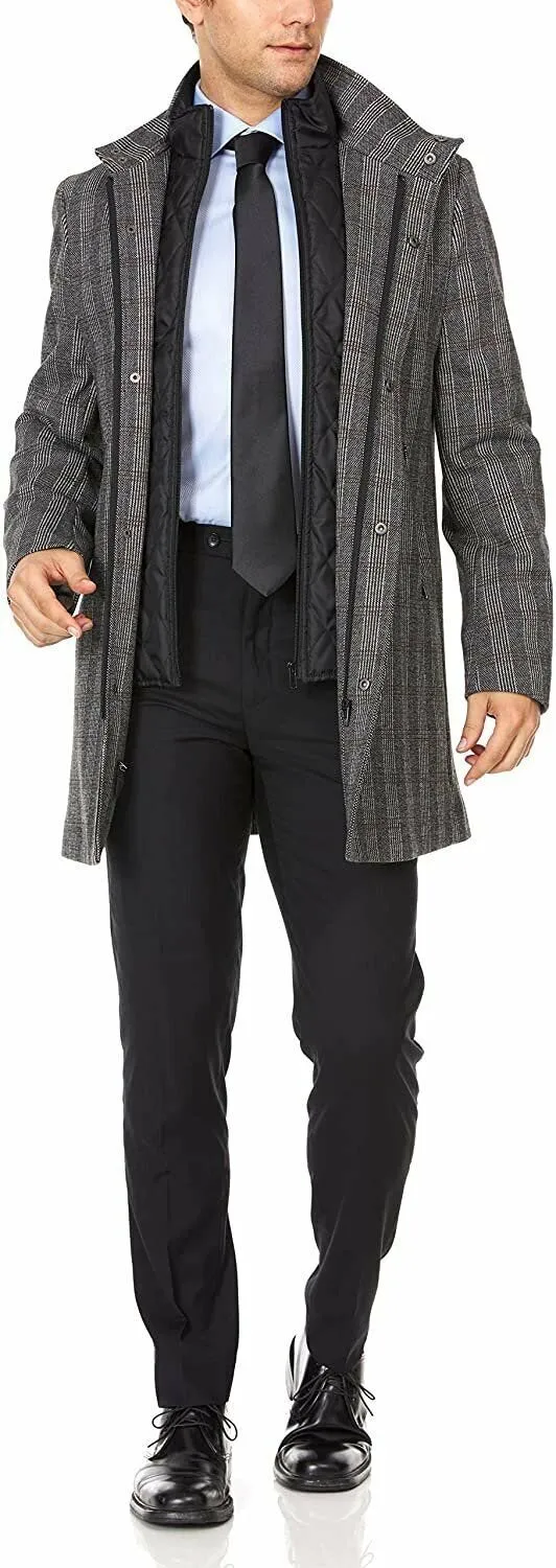 Adam Baker Men's Luxury All Weather Top Coat With Removable Quilted Bib Overcoat