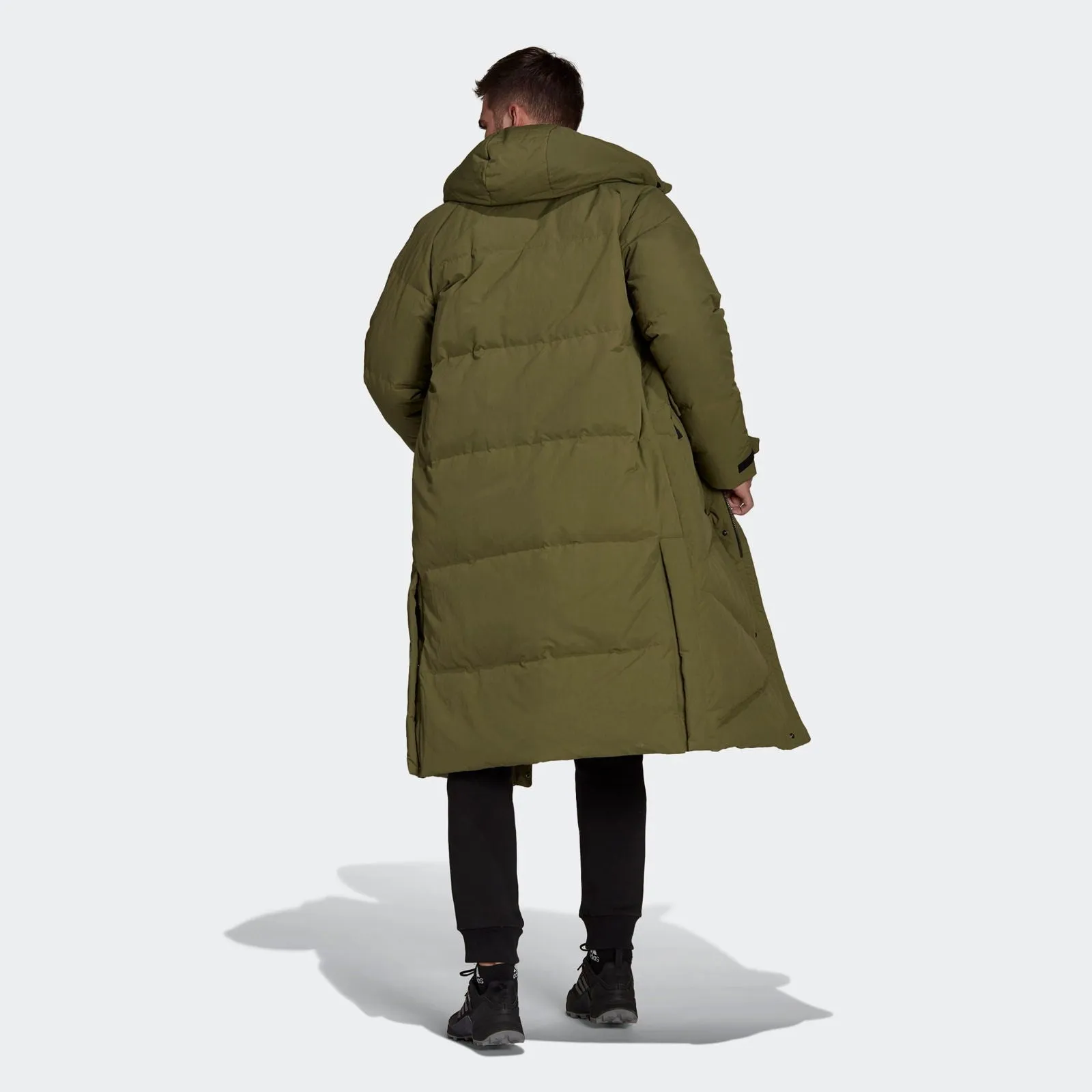 adidas Big Baffle Long Down Parka Coat - Focus Olive