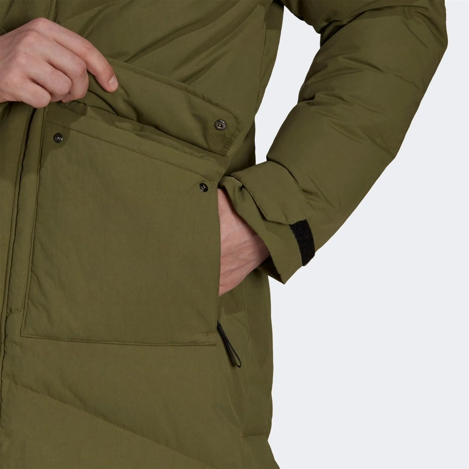 adidas Big Baffle Long Down Parka Coat - Focus Olive