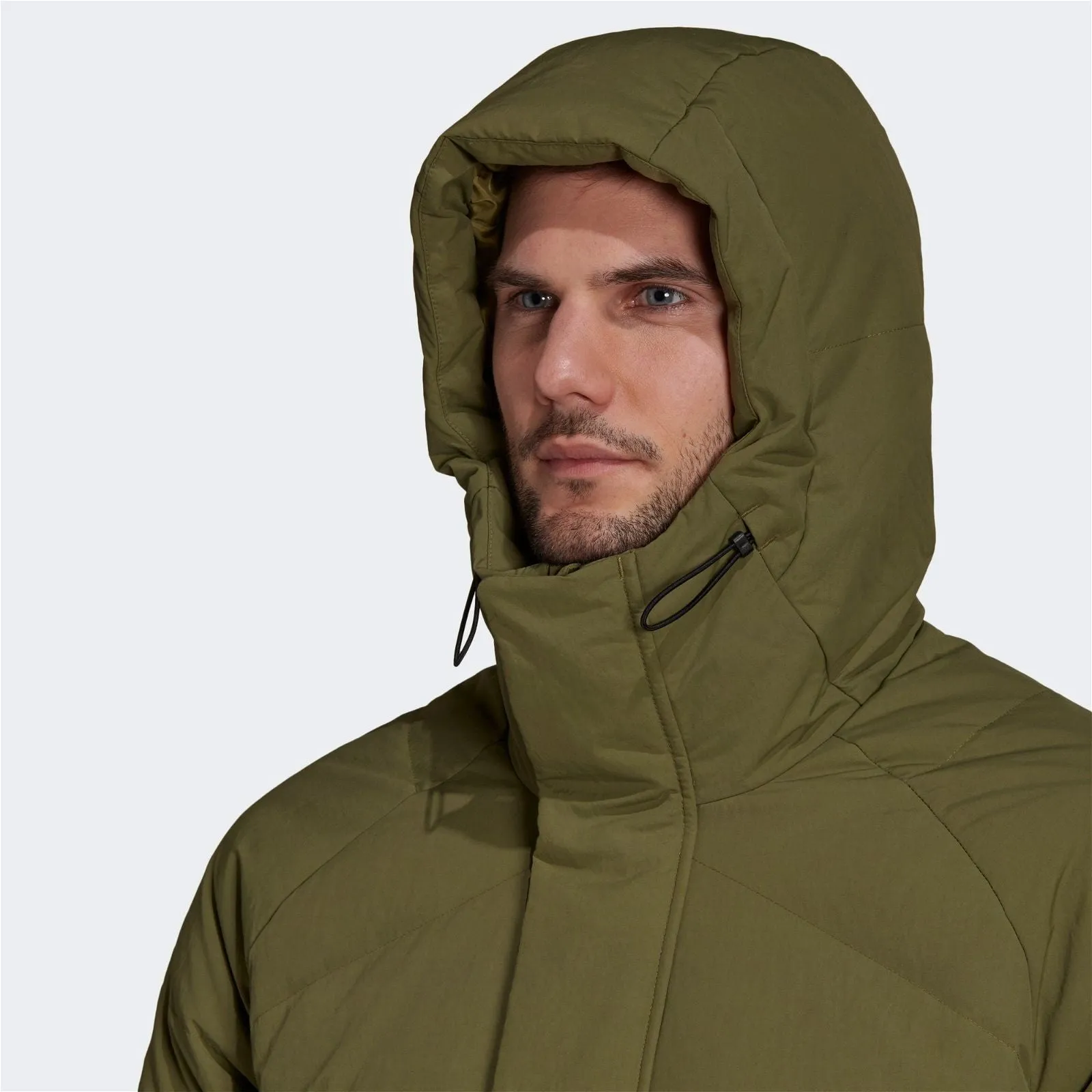 adidas Big Baffle Long Down Parka Coat - Focus Olive