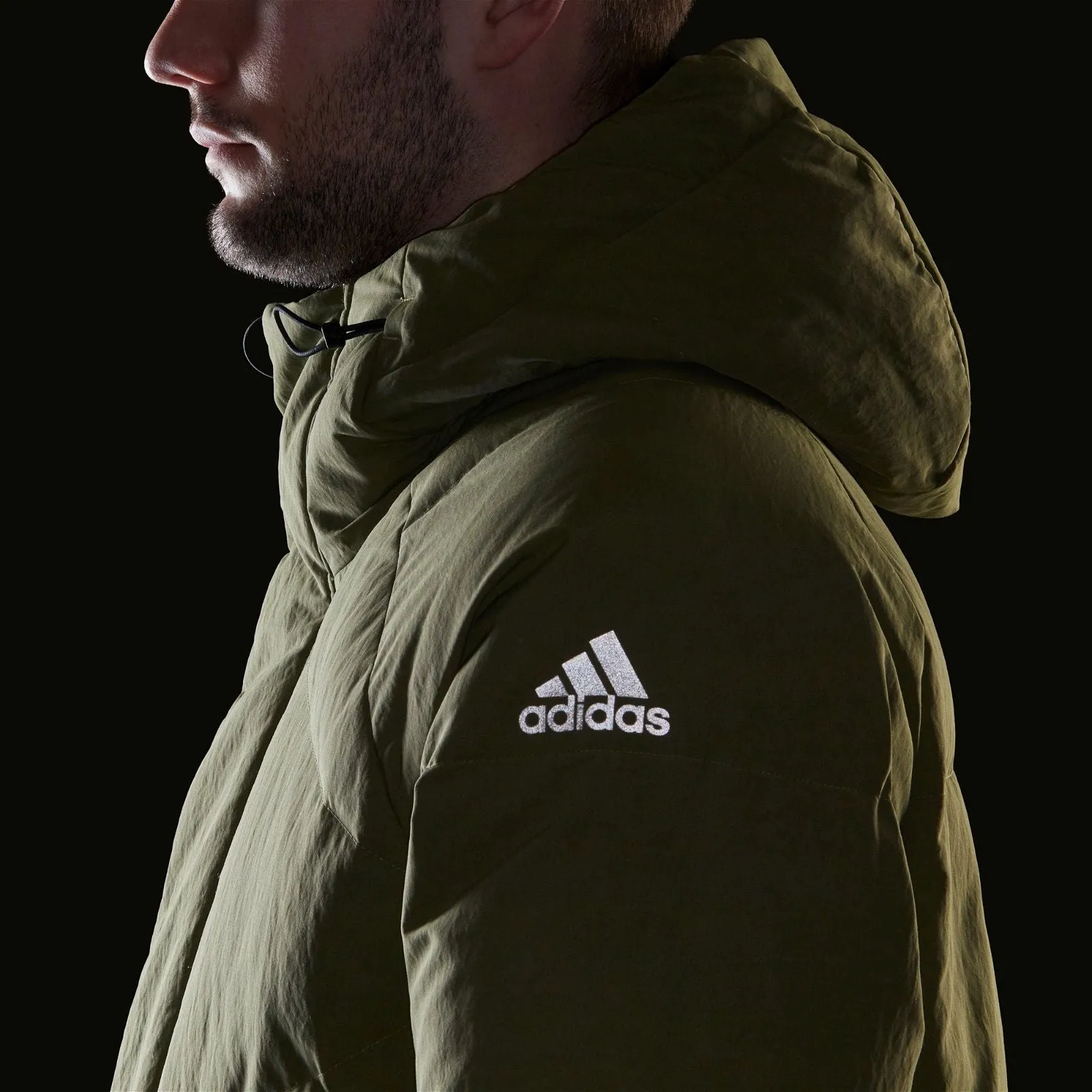 adidas Big Baffle Long Down Parka Coat - Focus Olive