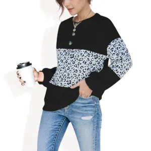 Anna-Kaci Women's Leopard Print Pullover Sweatshirt with Long Sleeves and Ribbed Cuffs