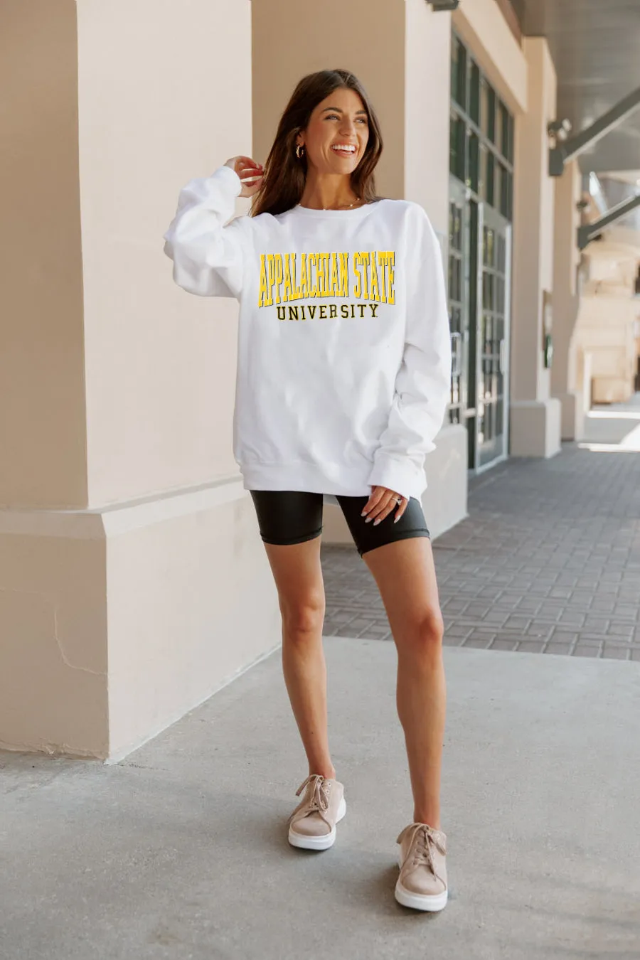 APPALACHIAN STATE MOUNTAINEERS WORK FOR IT CREW DROP SHOULDER PULLOVER BY MADI PREWETT TROUTT