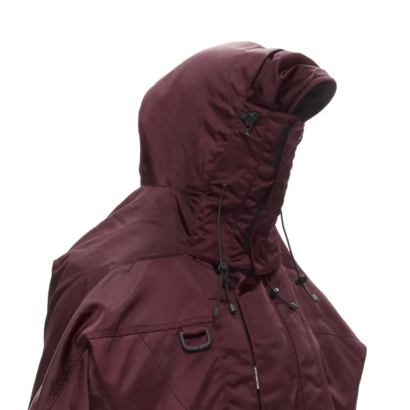 BALENCIAGA Demna burgundy red oversized hooded quilted ski jacket coat