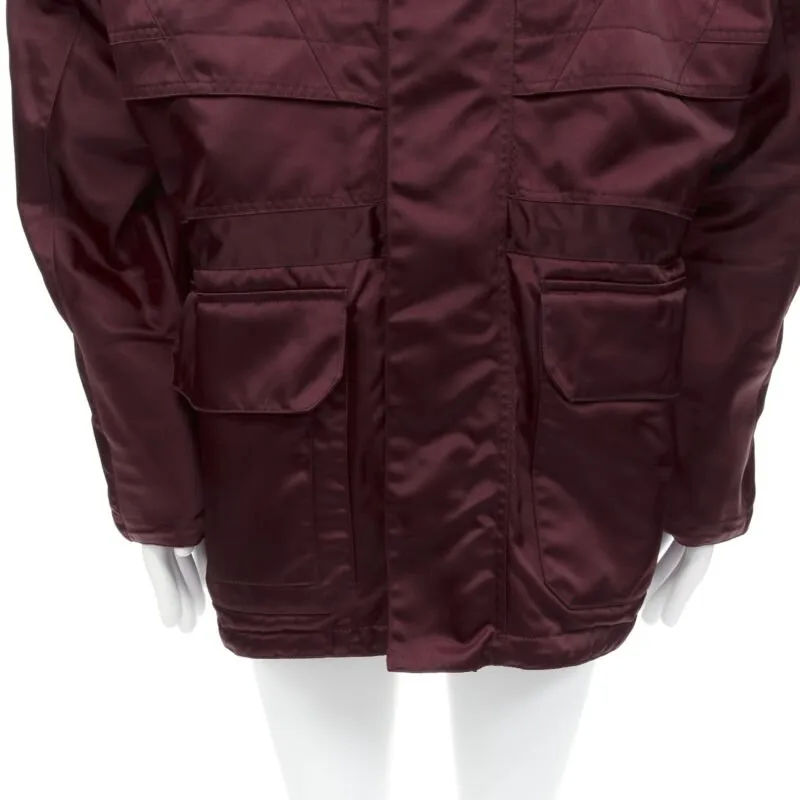 BALENCIAGA Demna burgundy red oversized hooded quilted ski jacket coat