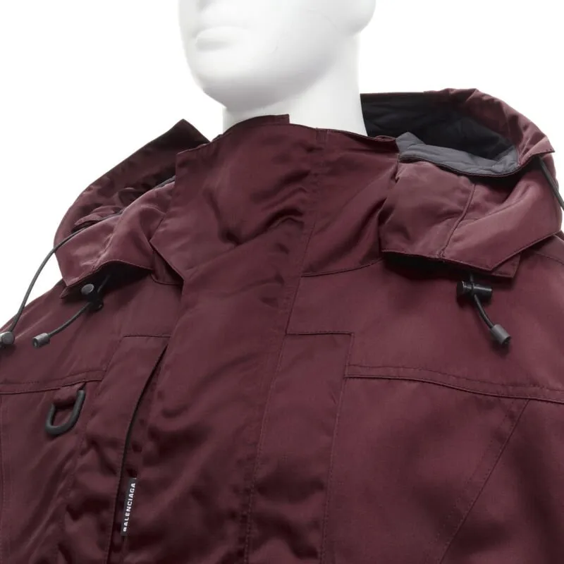 BALENCIAGA Demna burgundy red oversized hooded quilted ski jacket coat