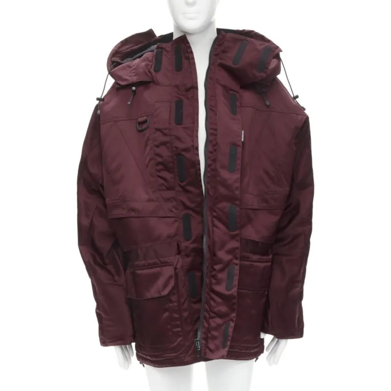 BALENCIAGA Demna burgundy red oversized hooded quilted ski jacket coat