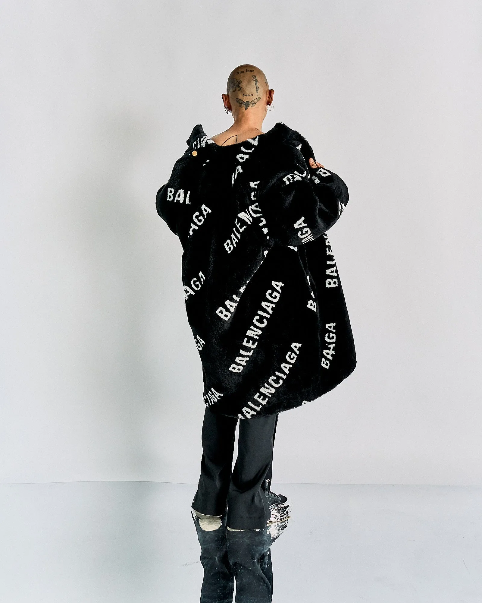 Balenciaga FW 2019 Faux Fur Logo Coat