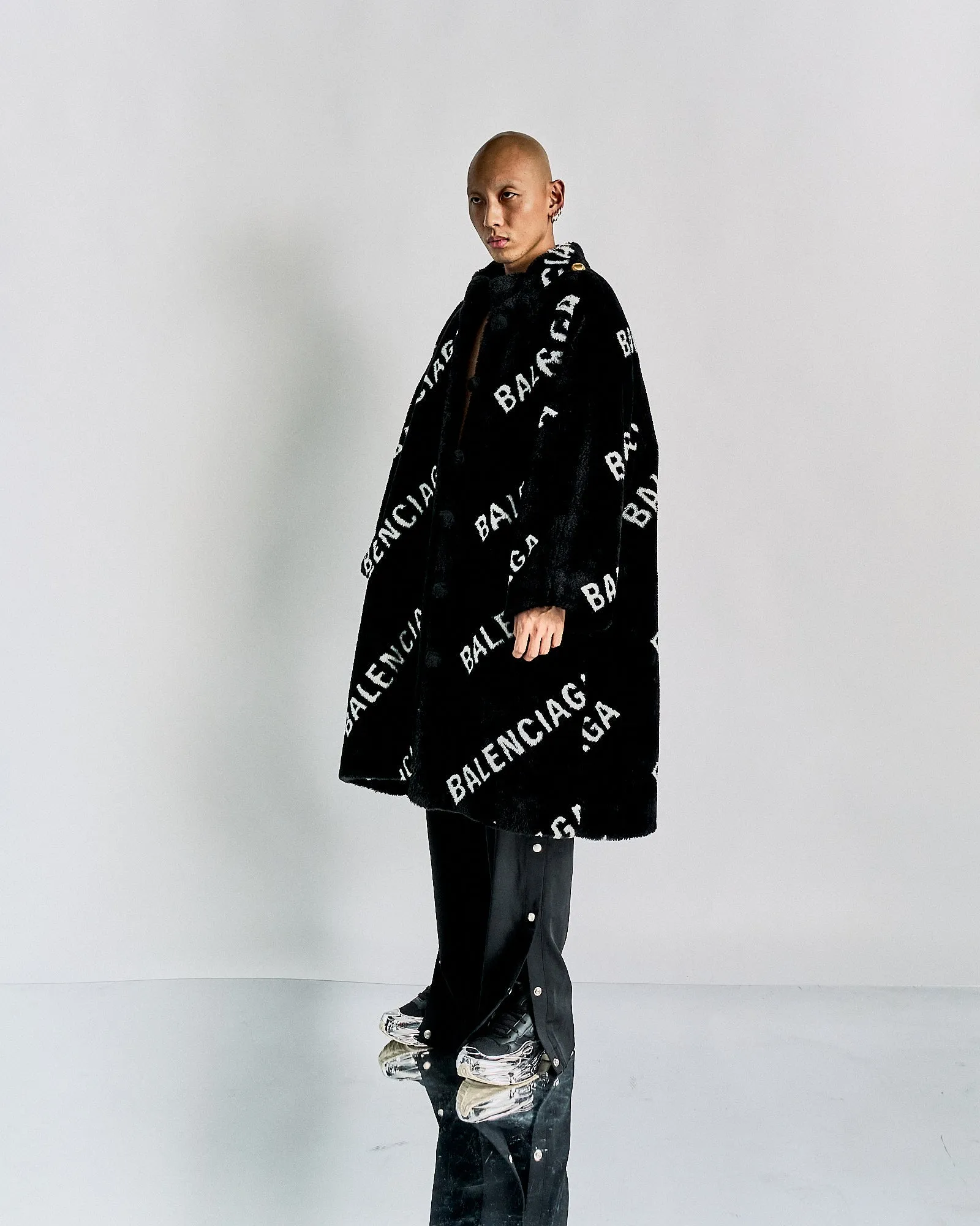 Balenciaga FW 2019 Faux Fur Logo Coat