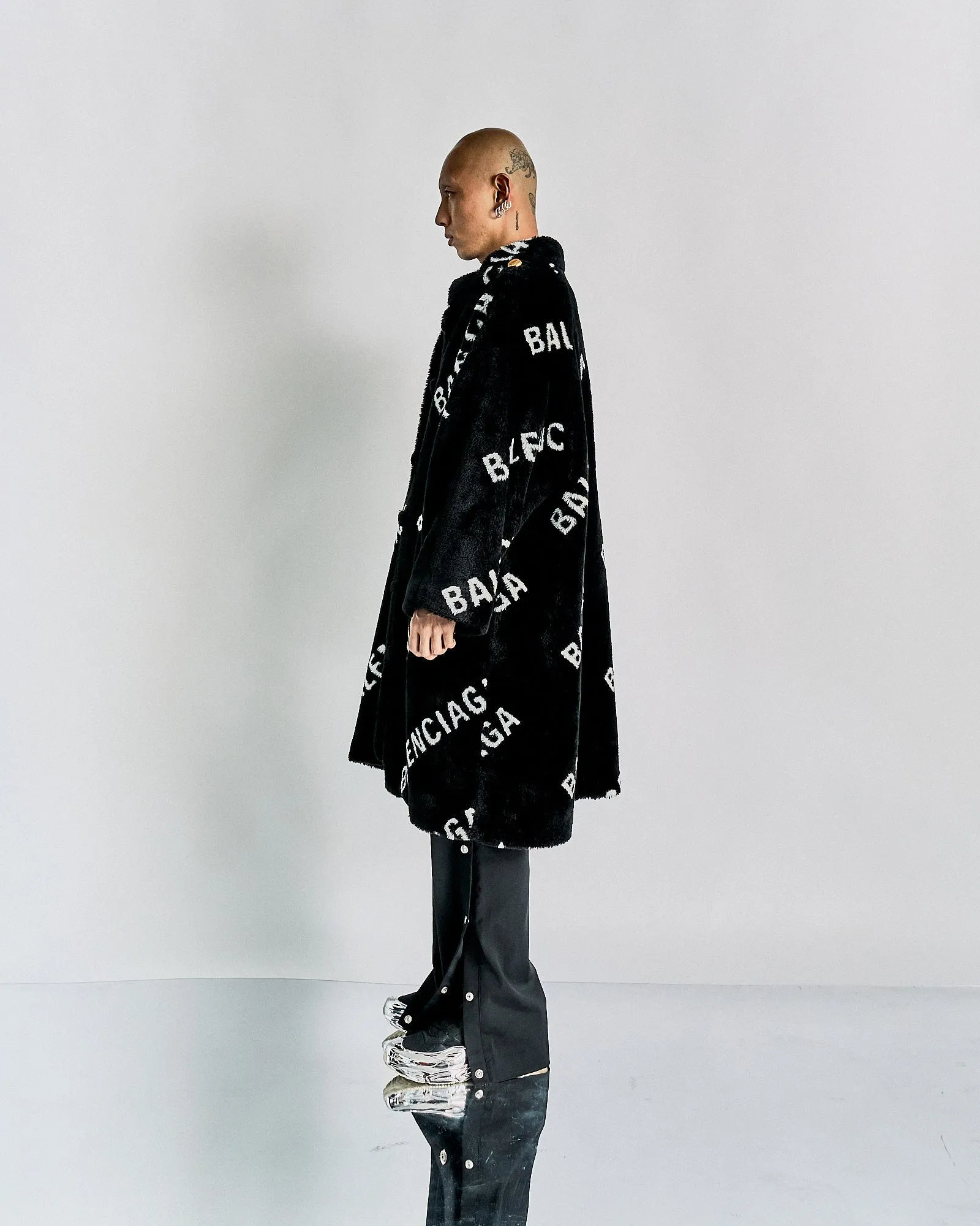 Balenciaga FW 2019 Faux Fur Logo Coat