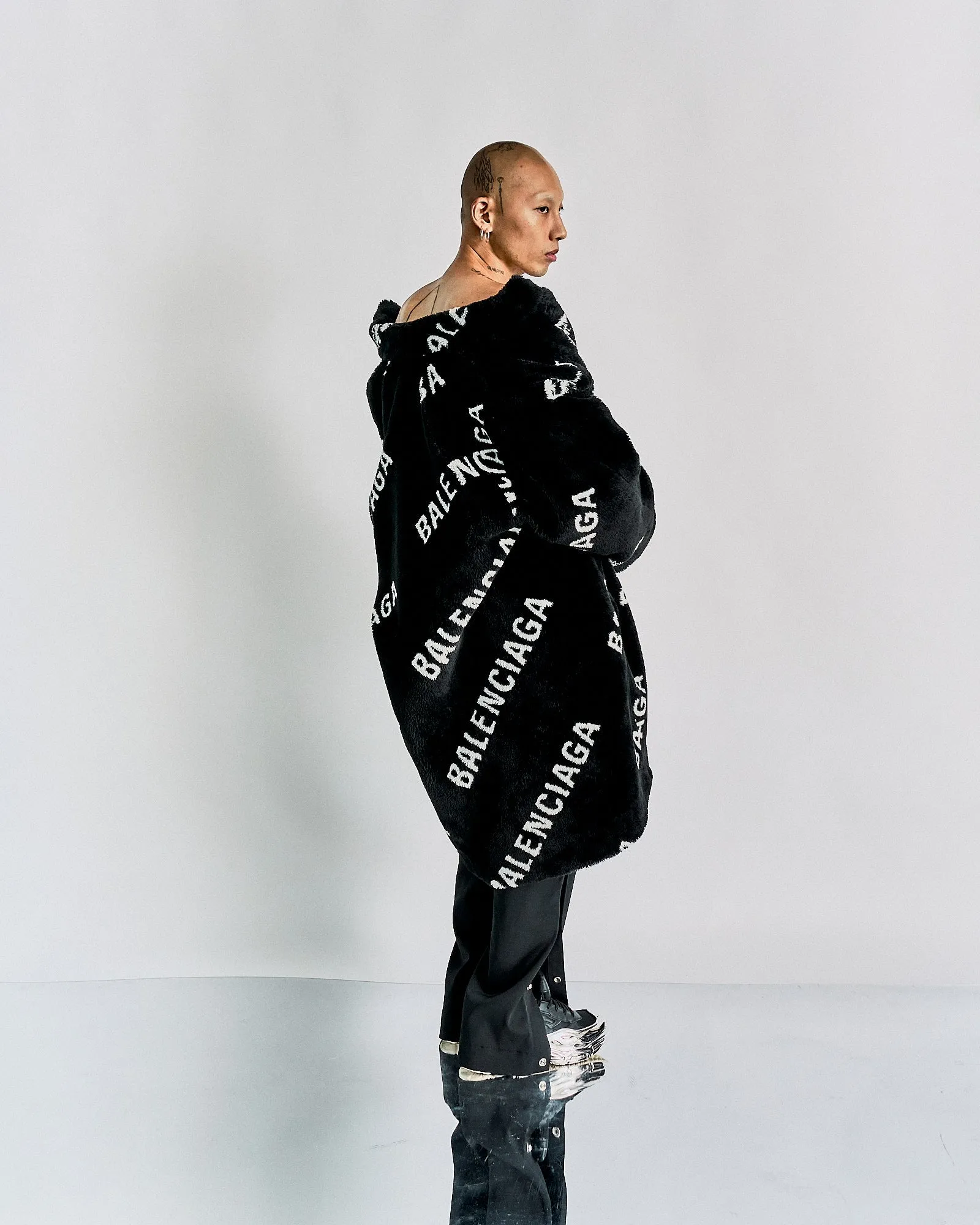 Balenciaga FW 2019 Faux Fur Logo Coat