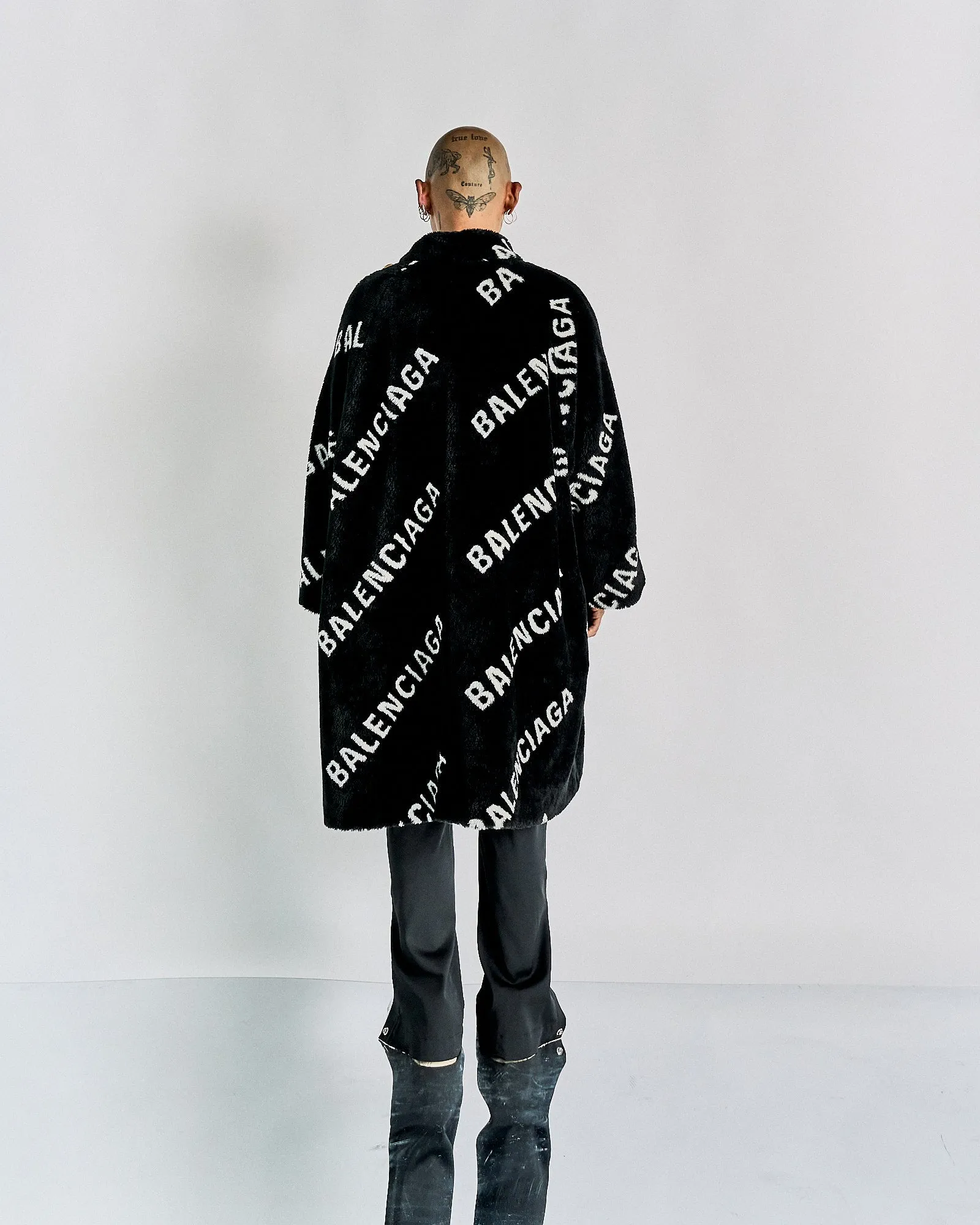 Balenciaga FW 2019 Faux Fur Logo Coat