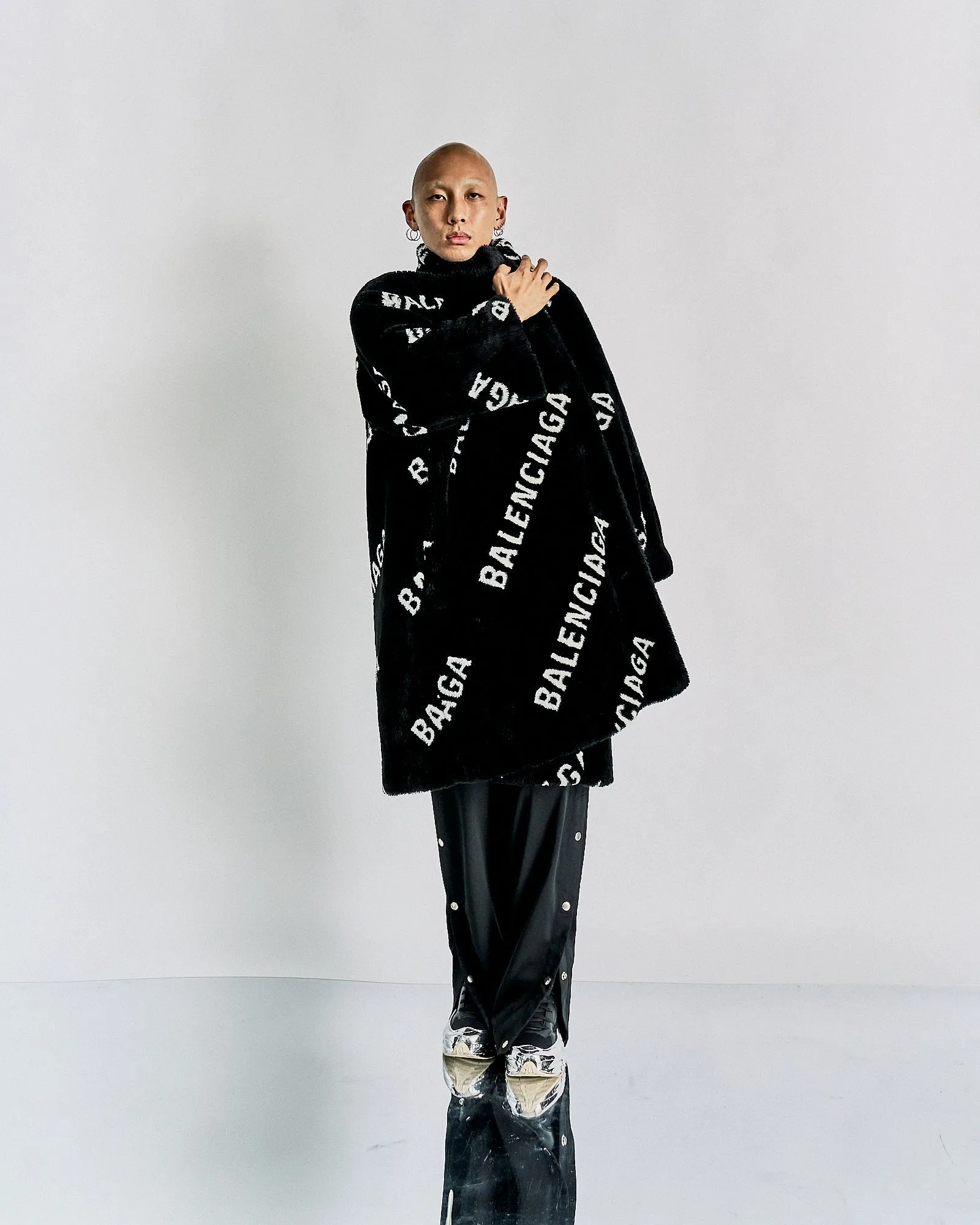 Balenciaga FW 2019 Faux Fur Logo Coat