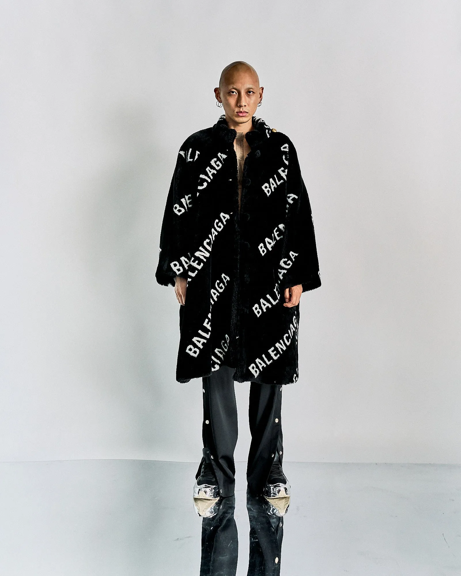 Balenciaga FW 2019 Faux Fur Logo Coat