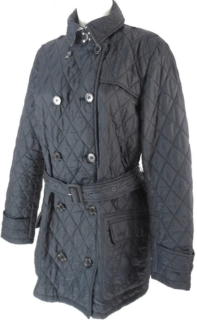 Barbour Black Valerie Quilted Trench Coat Size 16