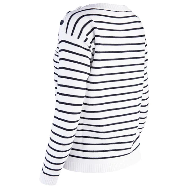 Boatneck Pullover in White/Navy Stripe