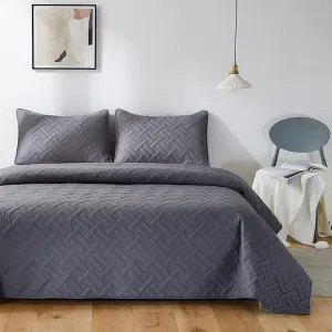 BSB HOME 100% Cotton Ultrasonic 280 Tc Solid King Size Quilted Bed Cover/Bedspread/Rajaai With 2 Pillow Cover, (Luxurious, Dark Grey, 90X100 Inches, 254X228 Cm)