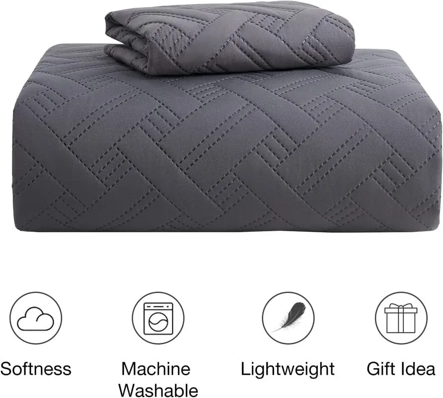 BSB HOME 100% Cotton Ultrasonic 280 Tc Solid King Size Quilted Bed Cover/Bedspread/Rajaai With 2 Pillow Cover, (Luxurious, Dark Grey, 90X100 Inches, 254X228 Cm)