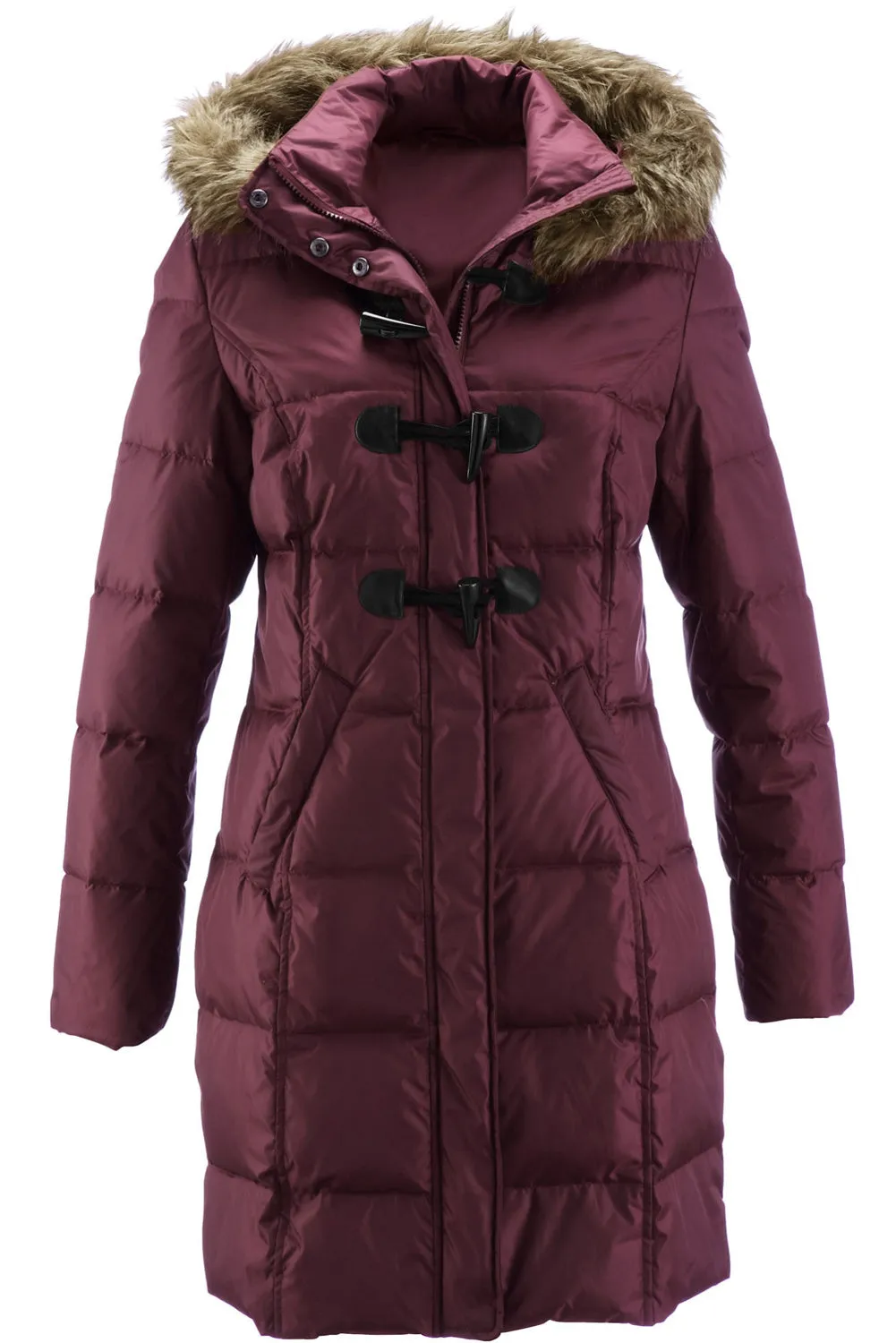 Burgundy Toggle Button Quilted Coat for Women