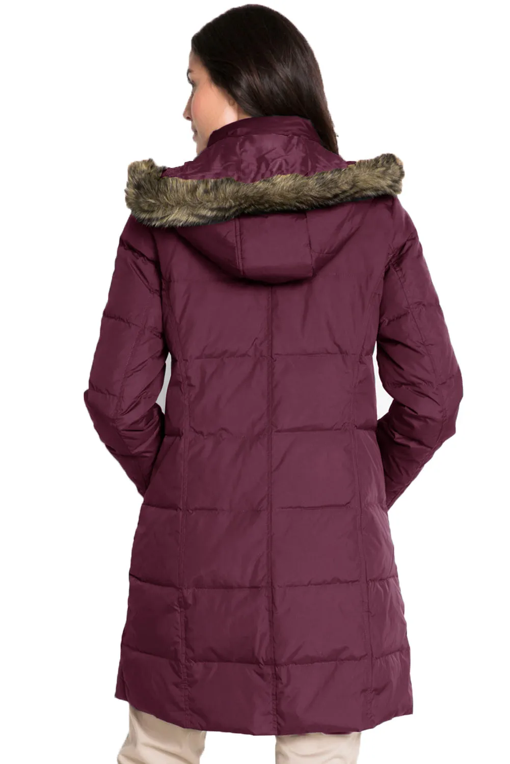 Burgundy Toggle Button Quilted Coat for Women