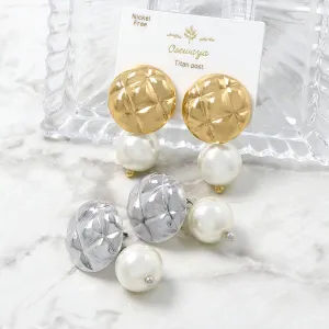 Button and Pearl Titanium Earrings