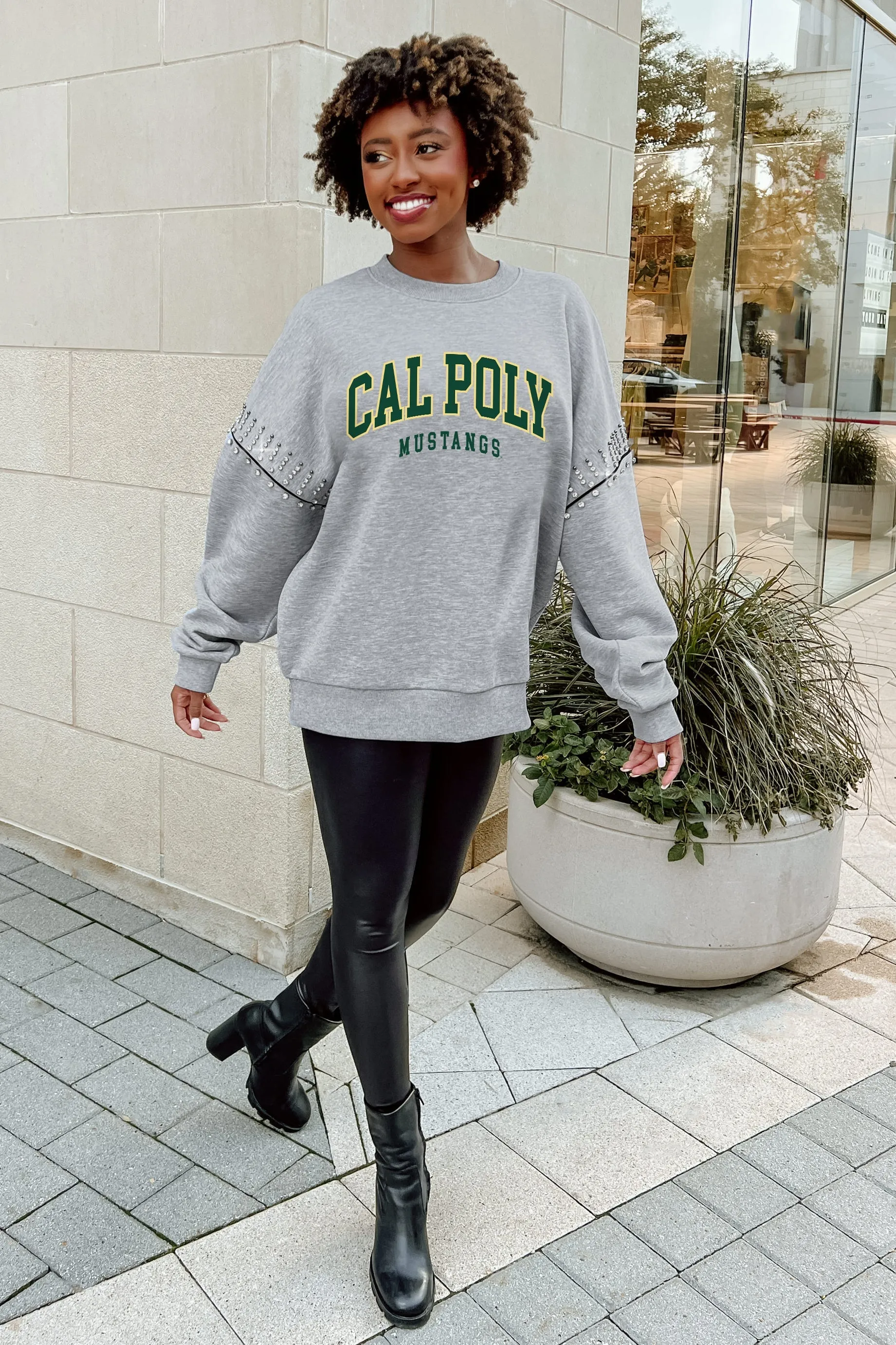 CAL POLY MUSTANGS COMPETITIVE EDGE JEWEL TRIM SLEEVE FLEECE PULLOVER