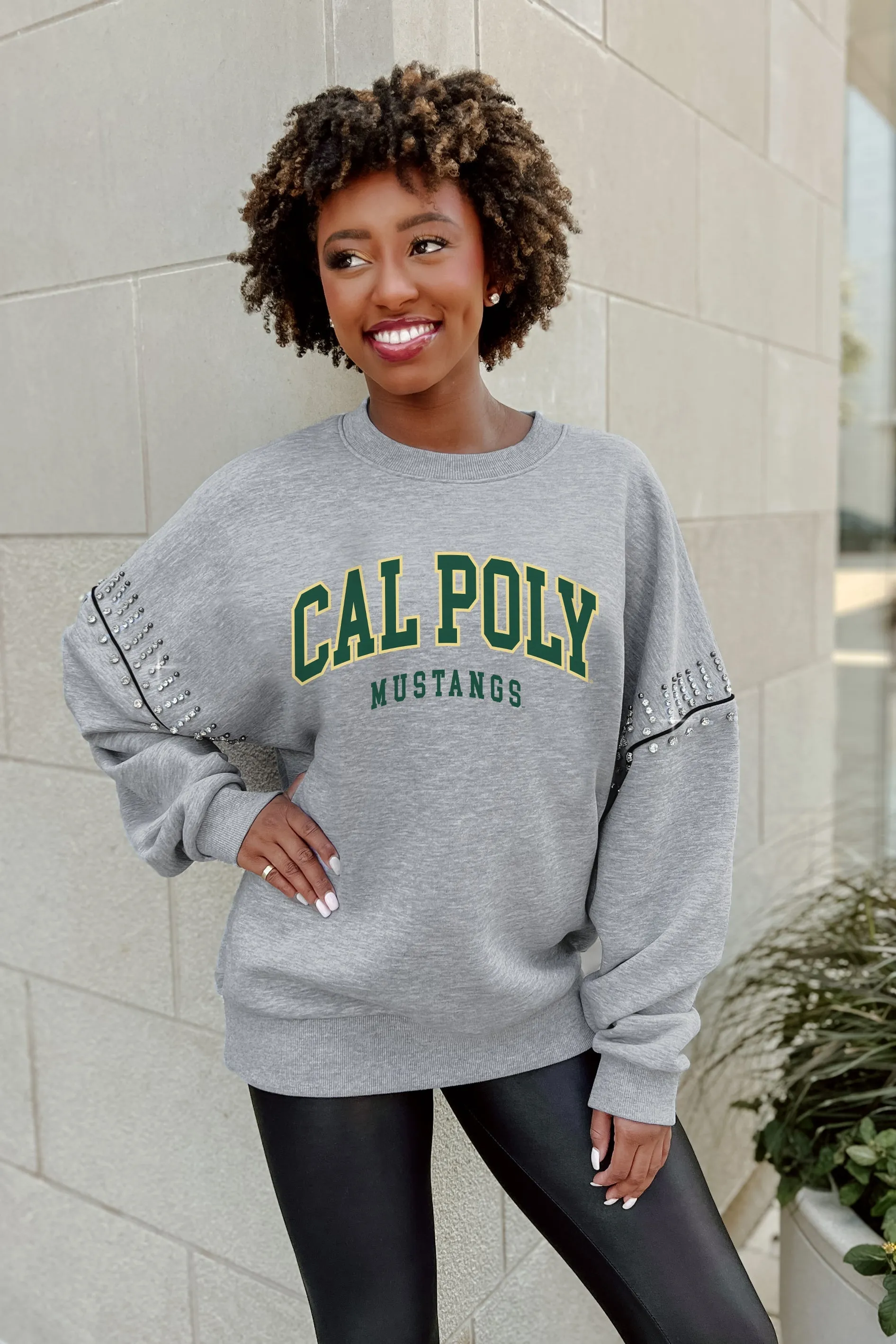 CAL POLY MUSTANGS COMPETITIVE EDGE JEWEL TRIM SLEEVE FLEECE PULLOVER