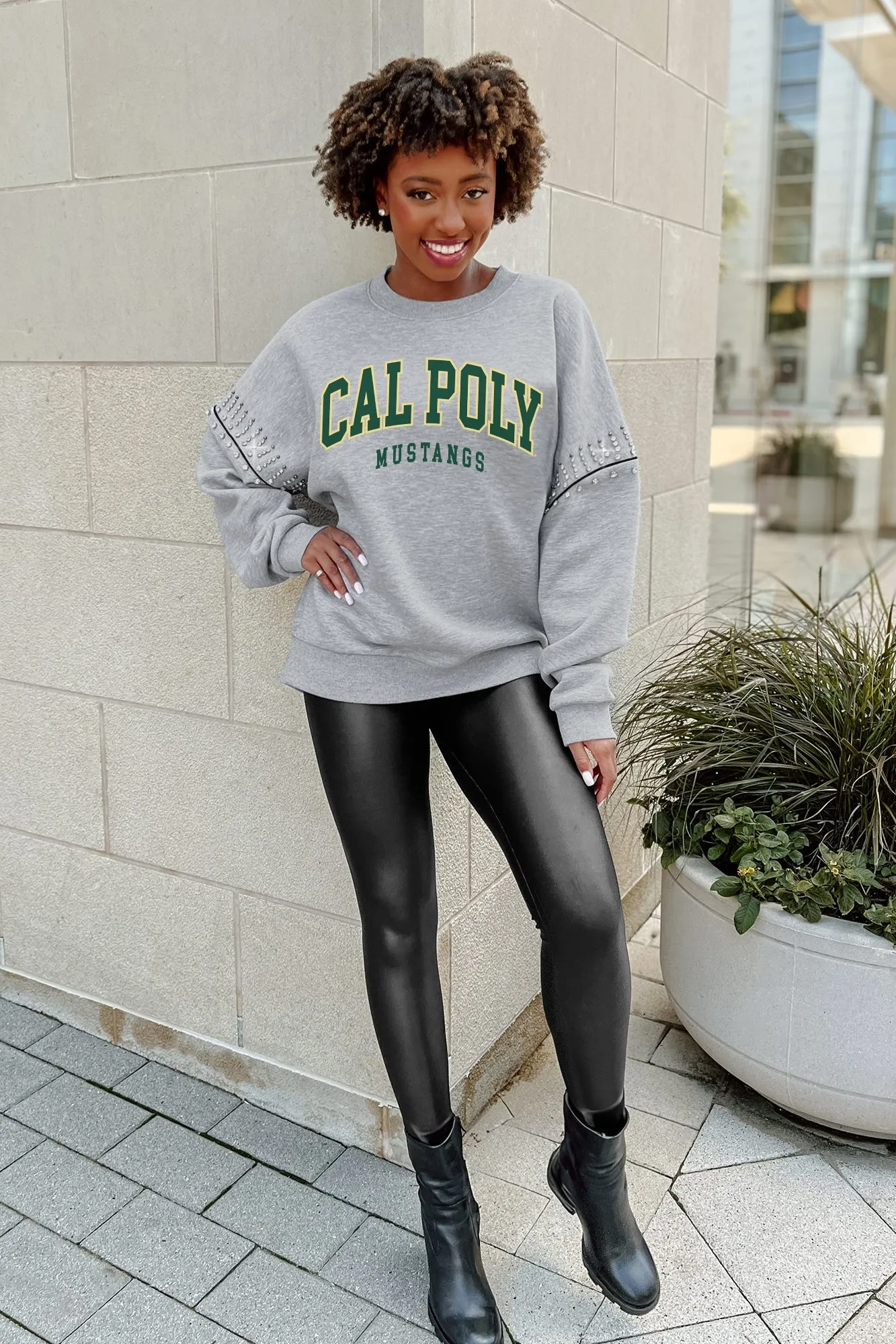 CAL POLY MUSTANGS COMPETITIVE EDGE JEWEL TRIM SLEEVE FLEECE PULLOVER