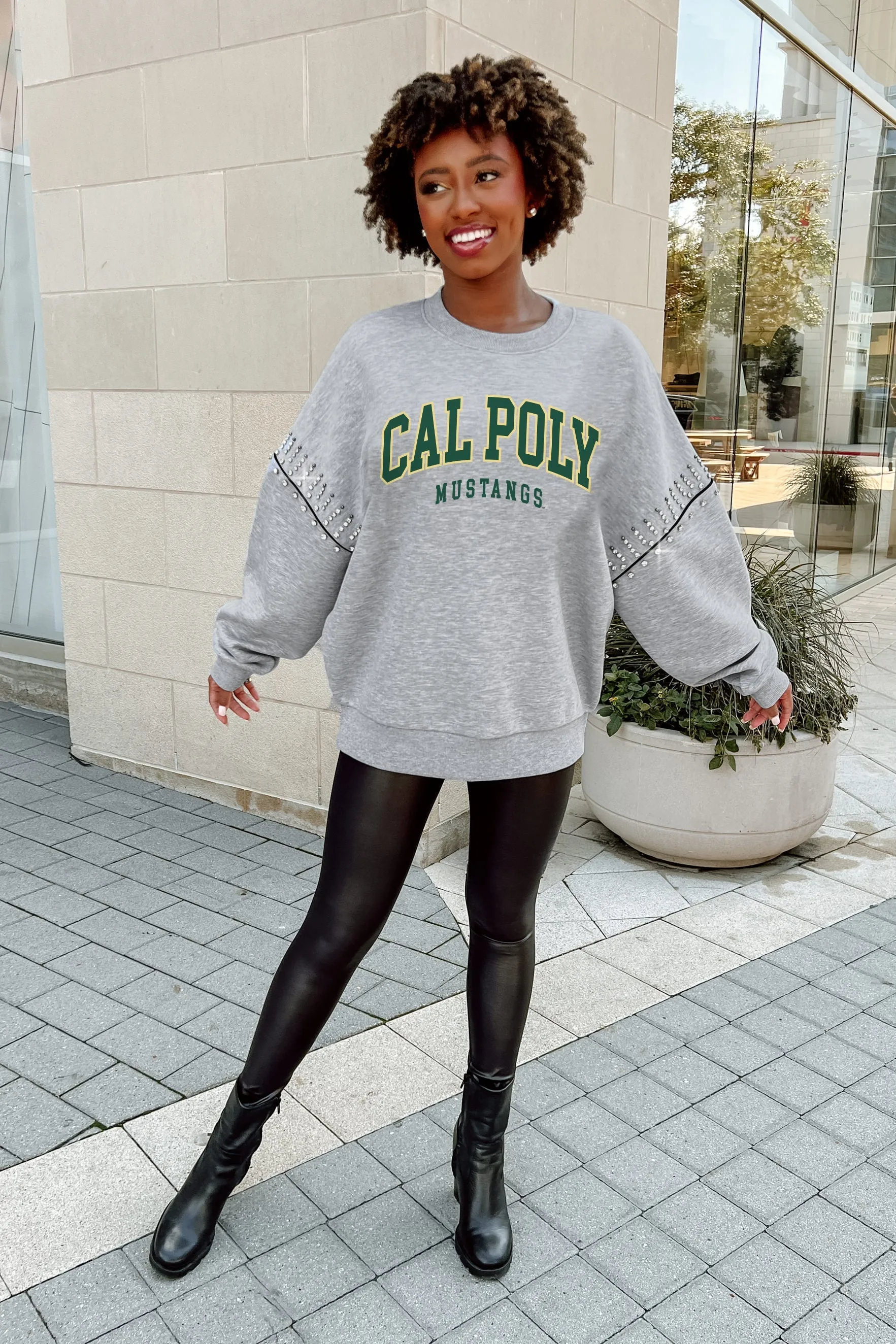 CAL POLY MUSTANGS COMPETITIVE EDGE JEWEL TRIM SLEEVE FLEECE PULLOVER