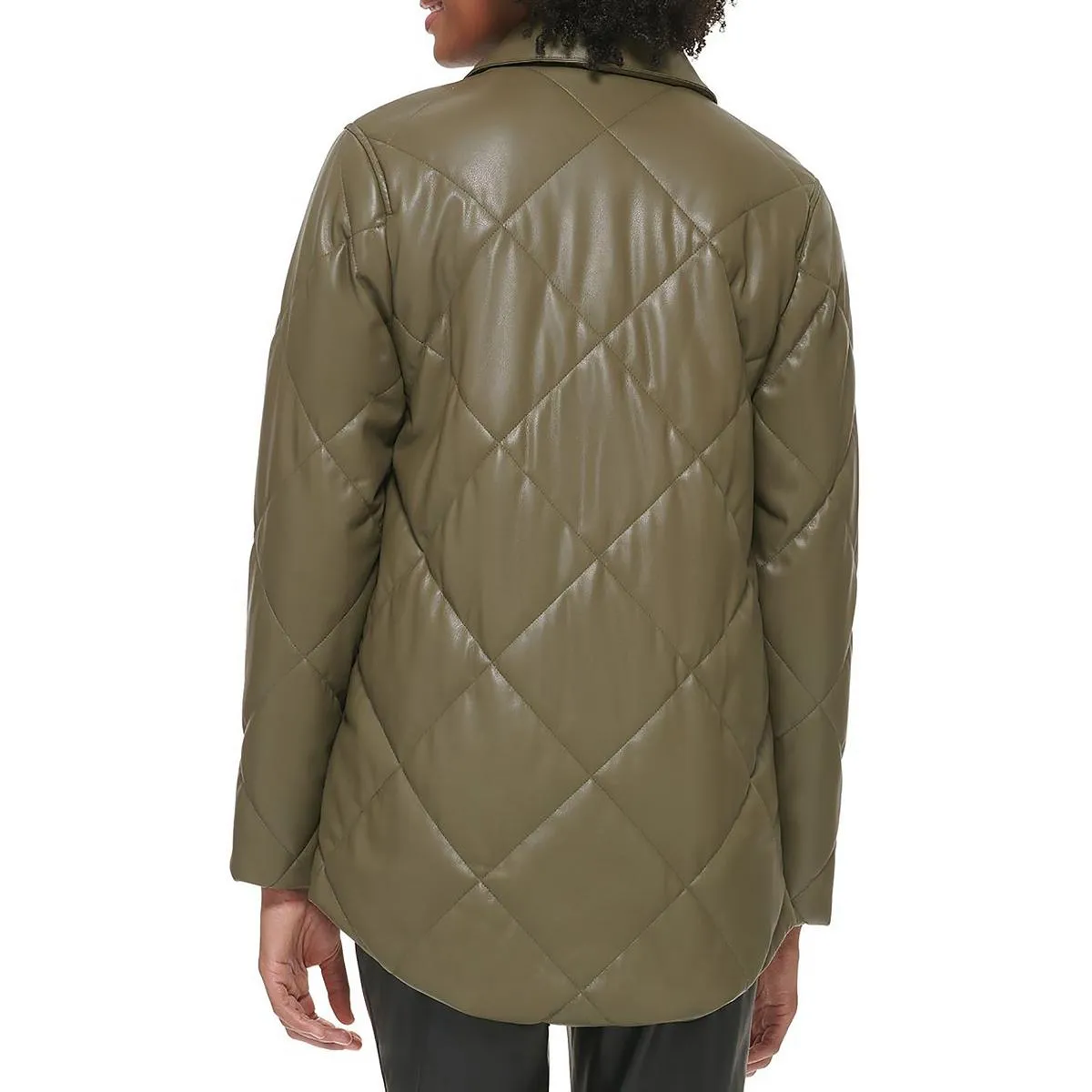 Calvin Klein Womens Faux Leather Warm Quilted Coat