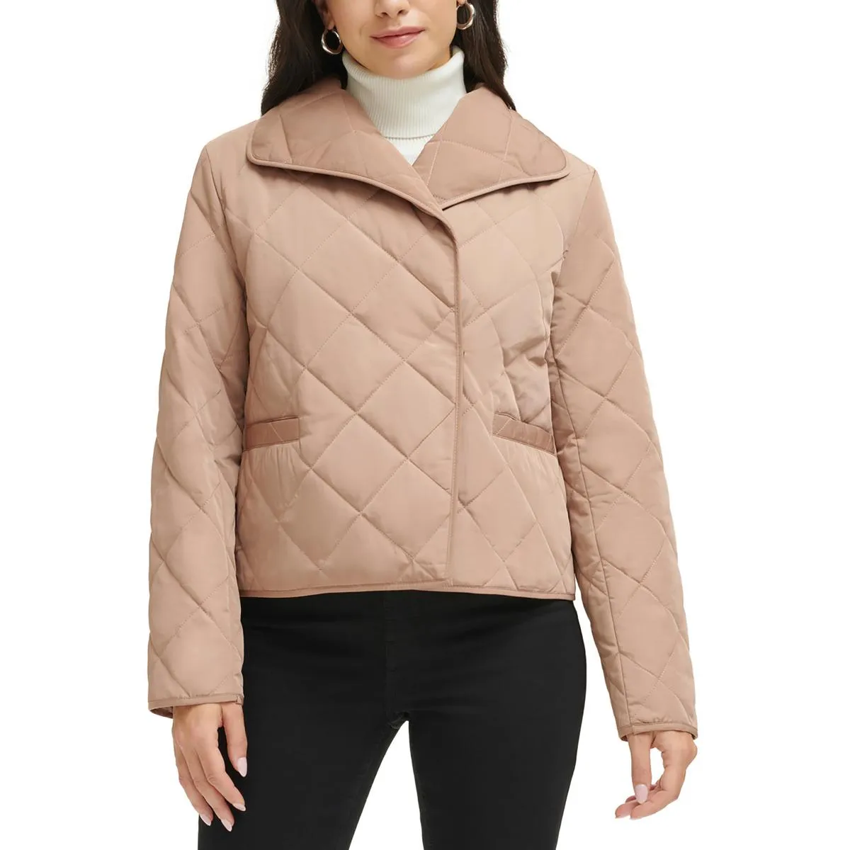 Calvin Klein Womens Quilted Collared Wrap Coat