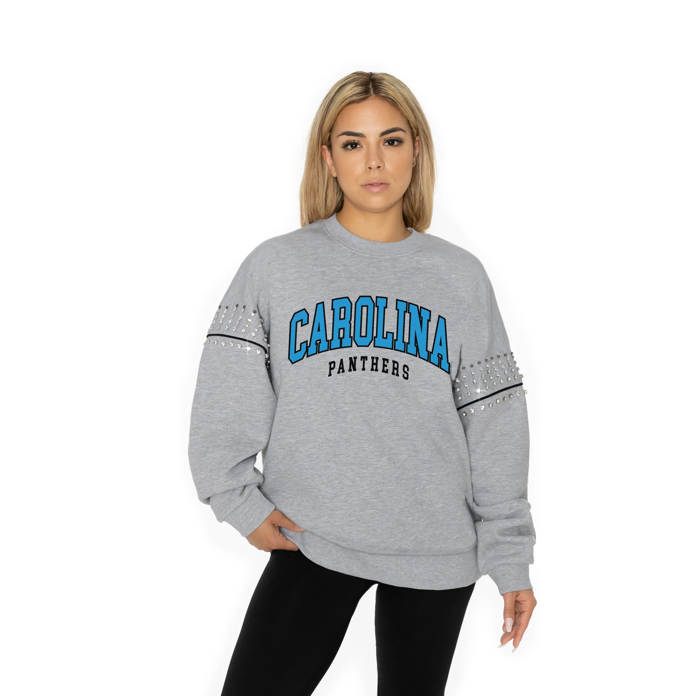 CAROLINA PANTHERS COMPETITIVE EDGE JEWEL TRIM SLEEVE FLEECE PULLOVER