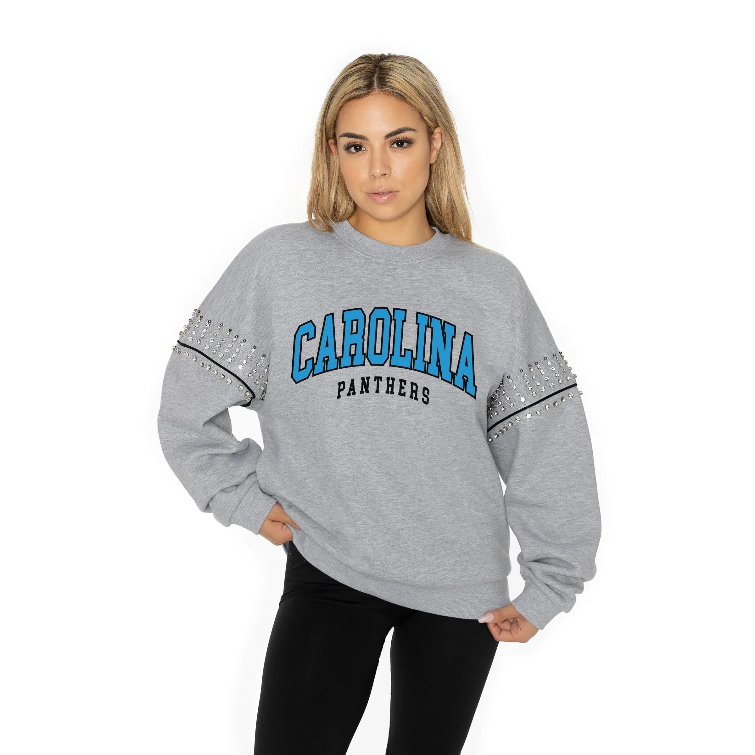 CAROLINA PANTHERS COMPETITIVE EDGE JEWEL TRIM SLEEVE FLEECE PULLOVER