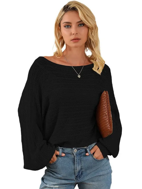 Casual Loose Fit One-Shoulder Pullover With Lantern Sleeves