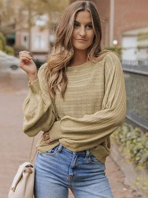 Casual Loose Fit One-Shoulder Pullover With Lantern Sleeves