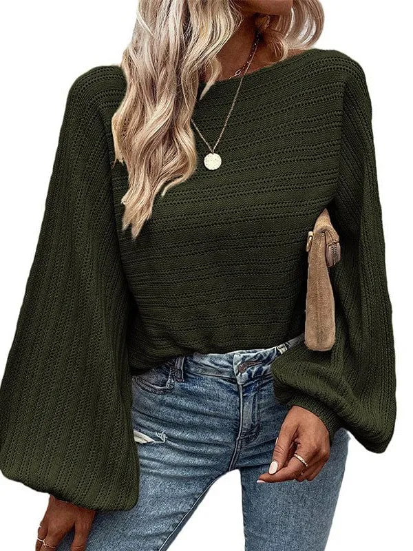 Casual Loose Fit One-Shoulder Pullover With Lantern Sleeves