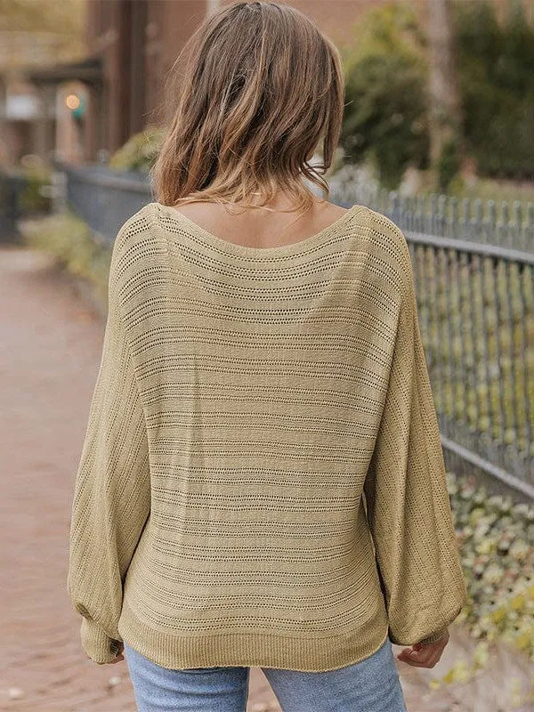 Casual Loose Fit One-Shoulder Pullover With Lantern Sleeves