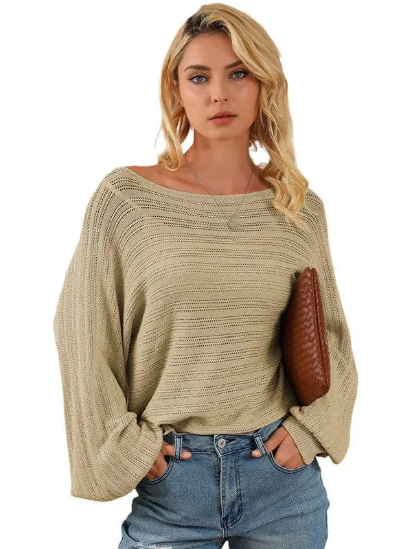 Casual Loose Fit One-Shoulder Pullover With Lantern Sleeves