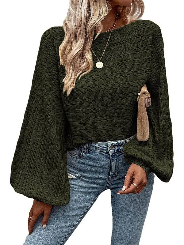 Casual Loose Fit One-Shoulder Pullover With Lantern Sleeves